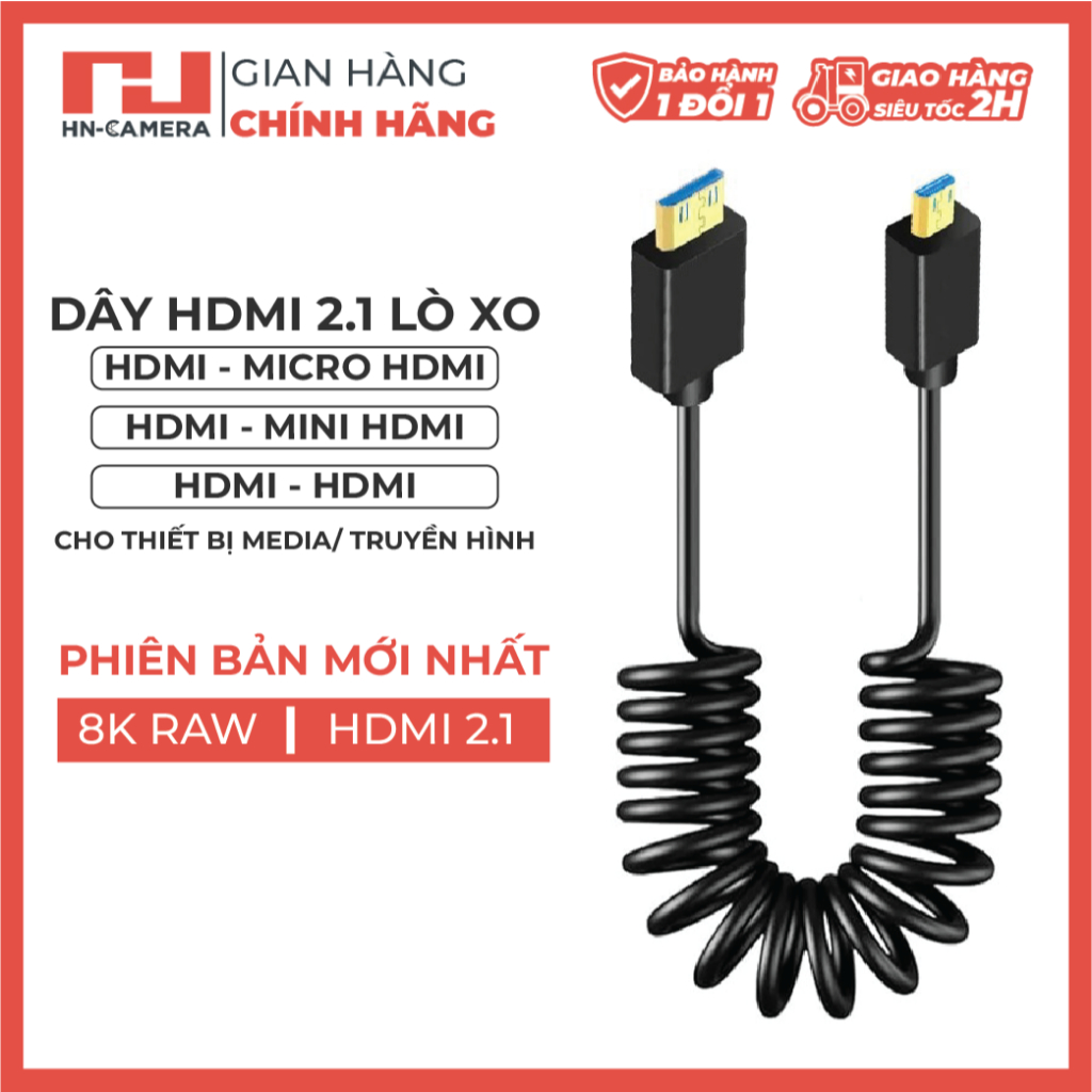 Dây cáp Cao cấp Mini HDMI /Micro HDMI/ HDMI to HDMI dạng lò xo xoắn chuẩn HDMI 2.1