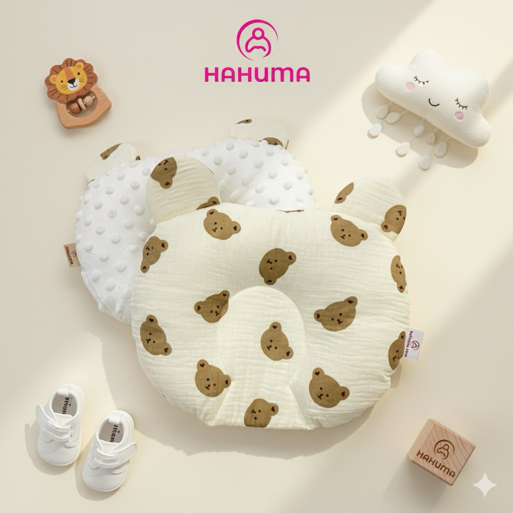 Gối Sơ Sinh Chống Bẹp Đầu Hahuma – Gối Lõm Vải Xô Muslin Mềm Mịn Cho Bé Ngủ Ngon