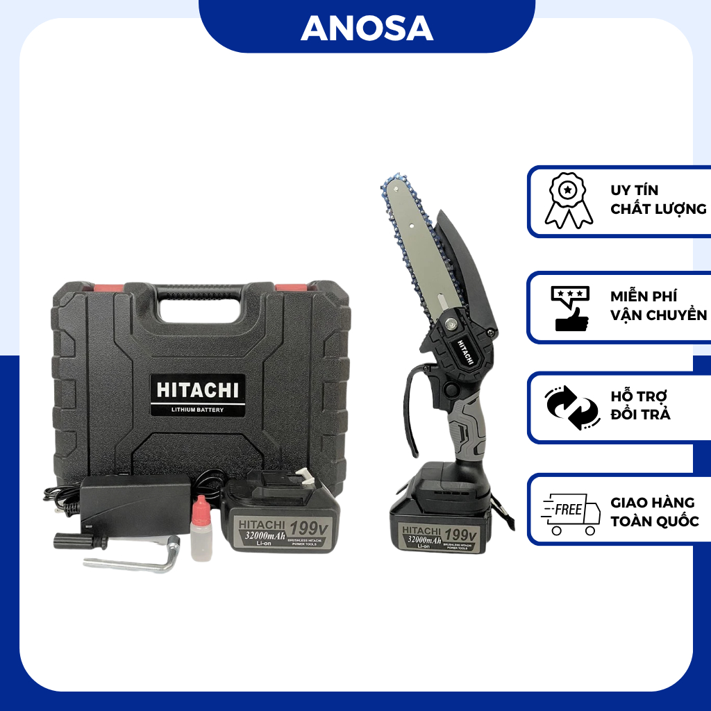 Máy cưa xích pin cầm tay HITACHI cưa gỗ mini dùng pin cưa gỗ siêu khỏe