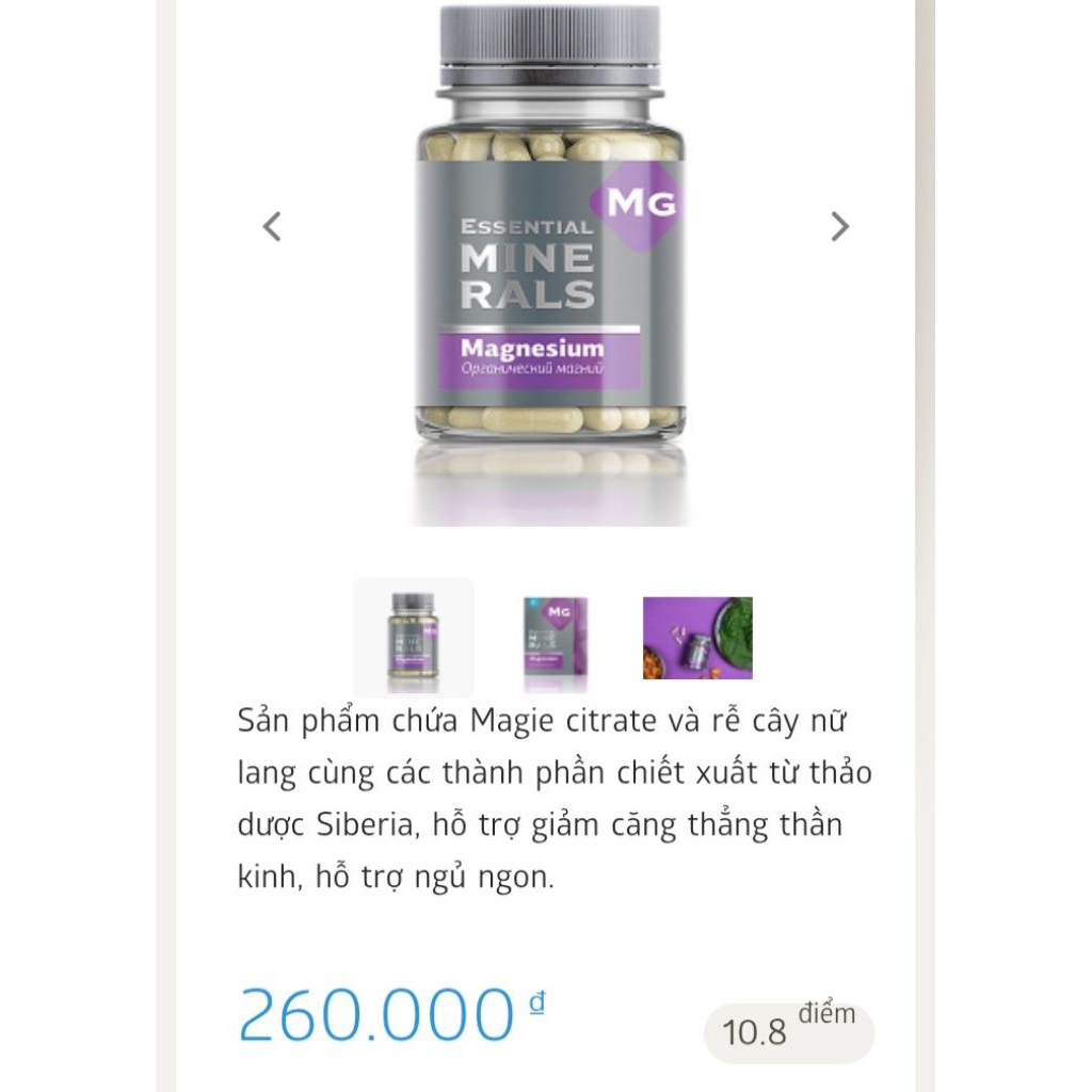 ￼Sản phẩm chứa Magie citrate và rễ cây nữ lang cùng các thành phần chiết xuất từ thảo dược Siberia,