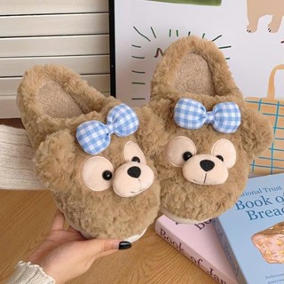  Dép Bông Gấu Nơ xanh siêu ấm dễ thương – Dép đi trong nhà mùa đông cho nữ xinh xắn A180 