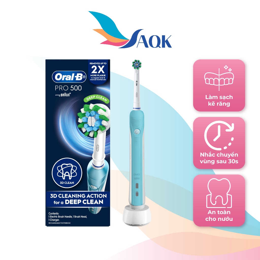 Bàn chải điện Oral-B Pro 500 Deep Clean D16.513.1U - Làm sạch kẽ răng, an toàn cho nướu