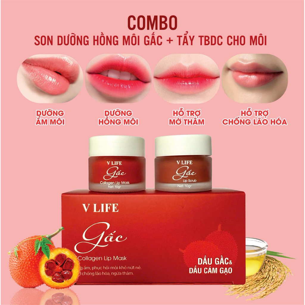  Son dưỡng hồng môi Gấc V LIFE   tặng tẩy tbc cho môi  giúp dưỡng ẩm nuôi dưỡng môi cải thiện môi khô thâm nứt nẻ 