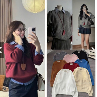   SẴN - LOẠI I  Áo len trơn cổ tròn basic phong cách hàn quốc form rộng The Present ALT1 6 MÀU HÀNG QC 