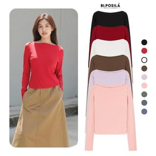   A18  BI.POSILÁ ÁO THUN CỔ THUYỀN DÀI TAY ÔM VỪA DÁNG LỮNG CHẤT VẢI COTTON BORIP CO GIÃN ĐÀN HỒI TỐT 