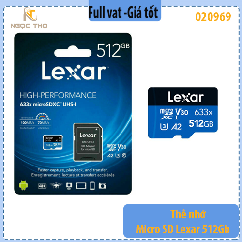 Thẻ nhớ Lexar microSDXC 512GB 633x (LSDMI512BB633A) – UHS-I U3 A2 – 100MB/s – Hàng chính hãng – Full