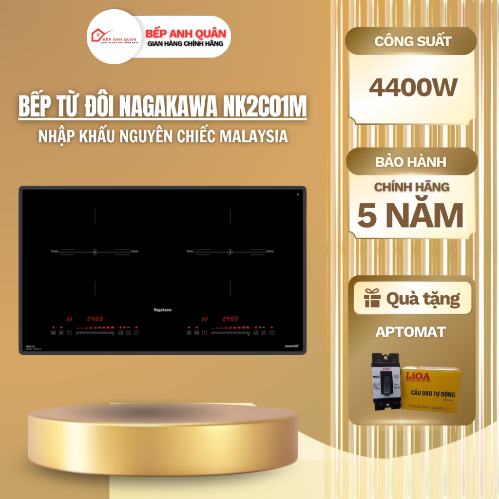 Bếp đôi điện từ Nagakawa NK2C01M | Nhập khẩu Malaysia | Hệ điều hành Kép Dualcore | BH 5 năm