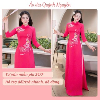  Áo dài thiết kế áo dài lụa tây thi hồng sen thêu thủ công trẻ trung Áo dài Quỳnh Nguyễn MÃ TK185 