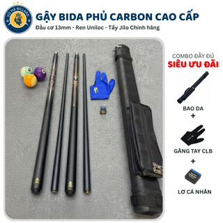  Gậy Bida Phủ Carbon Cao Cấp - Cơ Bida Lỗ Đầu Cơ 13mm Ren Uniloc Tẩy Jilo Chính Hãng 