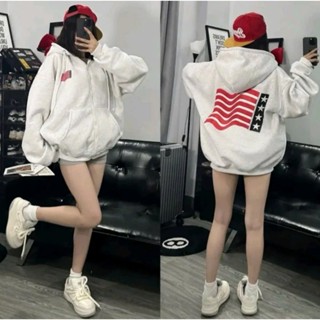  Bộ Hoodie Zip Rộng Boxy Nam Nữ Cờ Mỹ Ngôi Sao – Áo Khoác Khóa Kéo + Quần Ống Suông Unisex Streetwear Năng Động 