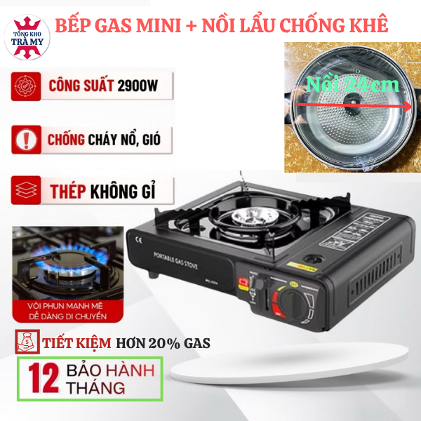 Bếp Gas Mini Kèm Nồi Lẩu, Bếp gas Du Lịch Chống Cháy Nổ, Sơn Tĩnh Điện Thế Hệ Mới Bảo Hành 12 Tháng (Kho Sỉ)