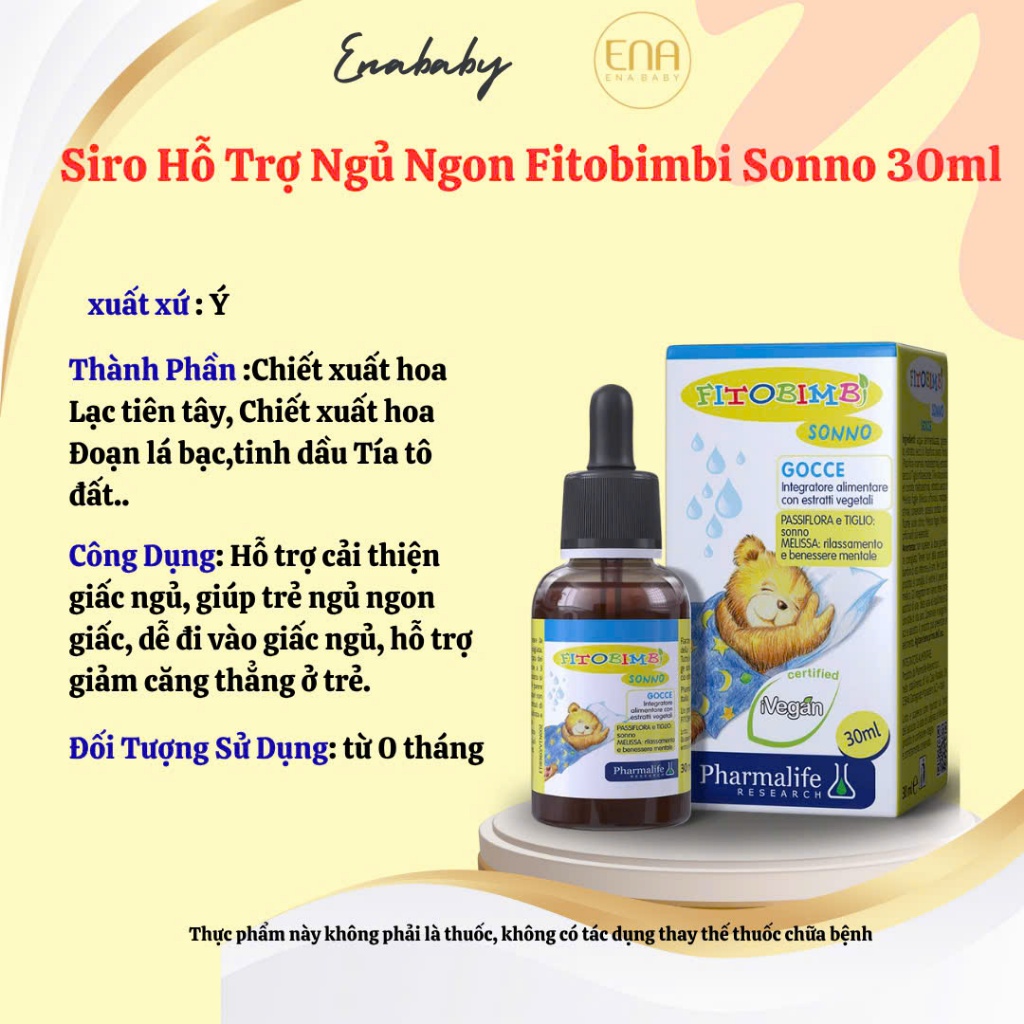 Siro Fitobimbi Sonno - Hỗ Trợ Ngủ Ngon - Chai 30ml