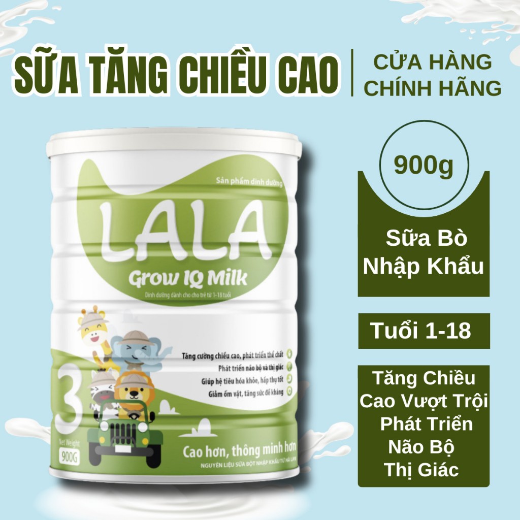 SỮA TĂNG CHIỀU CAO NHANH cho bé 1-18 tuổi, Cao Lớn Toàn Diện, Giúp Xương Chắc, Não Khỏe Bé Thông Minh, LALA Grow IQ 900g