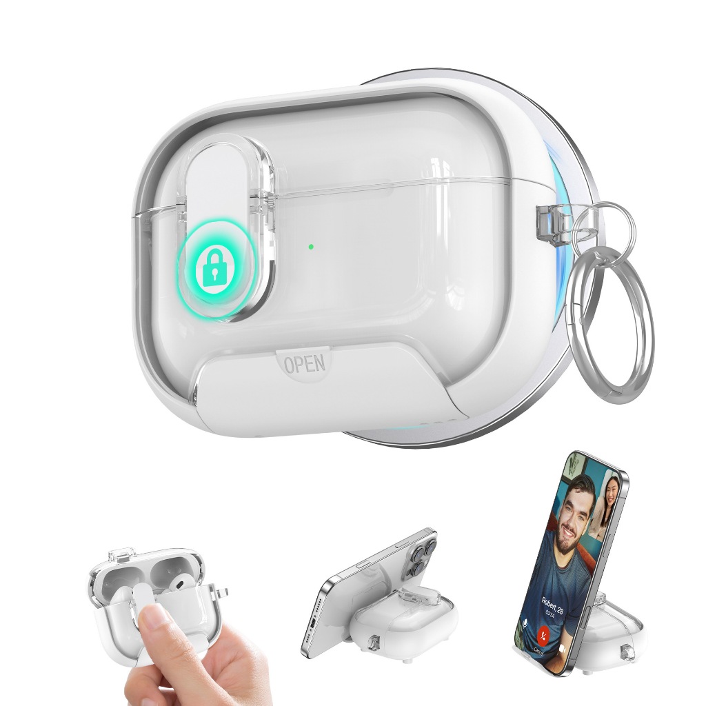Bao Case Ốp Trong Suốt Tích hợp chân đế điện thoại, Khóa Chống Thất Lạc Tai Nghe, Từ Tính cho Airpod
