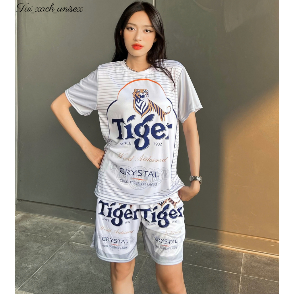 SET ĐỒ BỘ BIA TIGER BẠC ĐI BIỂN MẶC NHÀ NAM NỮ CHẤT THUN LẠNH MÁT NHẸ K1