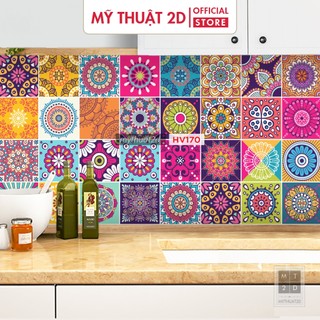  Decal gạch bông dán bếp dán tường decor hoa văn Colorful kt 120x60cm set 