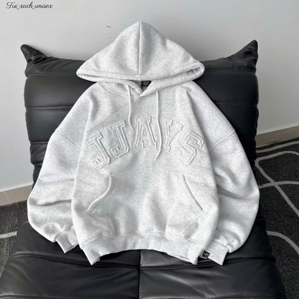 Áo khoác HOODIE BOXY thêu đắp vải JJAYS form rộng mũ to nam nữ unisex K1