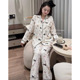  Đồ ngủ bộ pyjama Nữ Tay dài nhiều Hình họa tiết dẽ thương chất vải đũi hàn mềm nhẹ 