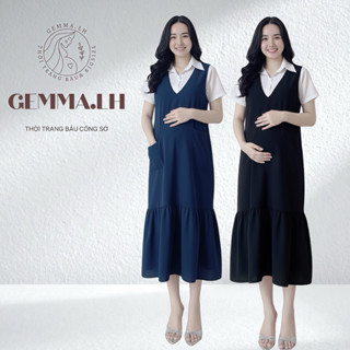  Yếm bầu GEMMA.LH lẻ Y7   KHÔNG KÈM ÁO   cổ tim đuôi cá. 2 túi trước. màu đen và xanh đen. có size từ 40kg đến 100kg 