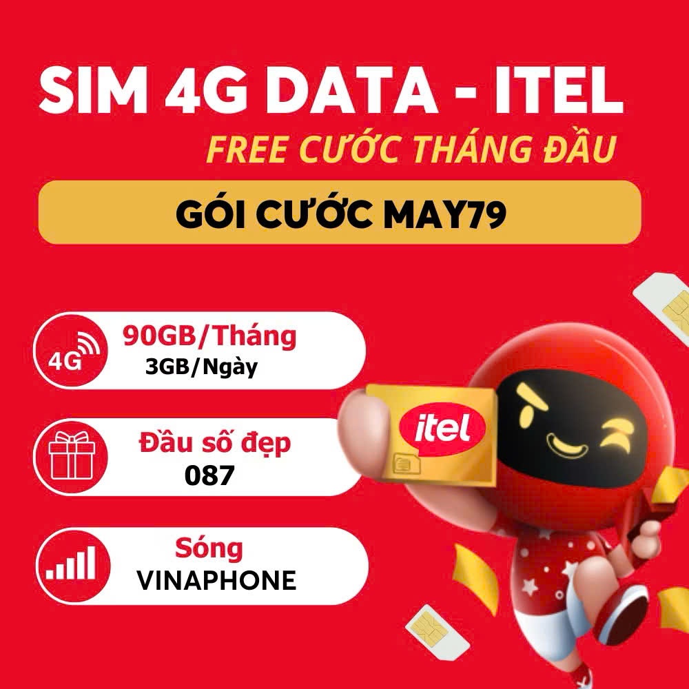  Sim ITEL VINAPHONE 4G  Miễn phí tháng đầu  120G mỗi tháng sim Vinaphone gọi Vinaphone miễn phí 
