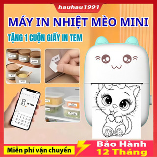 Máy in nhãn nhiệt cầm tay Mini Máy In Hình Mèo Mini Bluetooth cầm tay, Máy in Hoá đơn, Tài liệu, Phao,