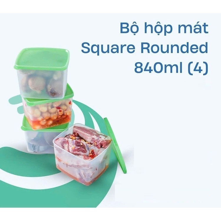 Bộ hộp mát Tupperware Square Rounded 840ml (4 hộp)