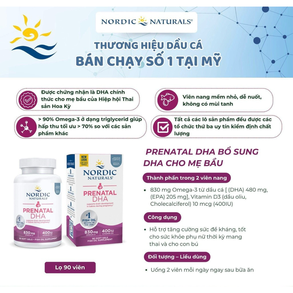 DHA Nordic naturan prenatal 90 viên - bổ sung DHA cho mẹ bầu và sau sinh