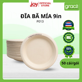  50 đĩa bã mía Gracz Thái Lan 9in đĩa dùng 1 lần phân hủy sinh học và không cán màng nhựa P013 