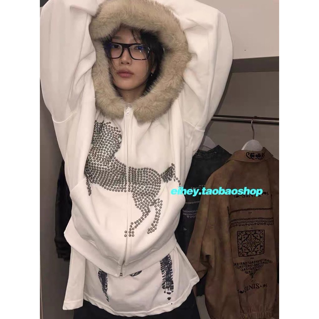 [ORDER] Áo khoác mũ lông đính cườm thời trang Hàn brand Eihey