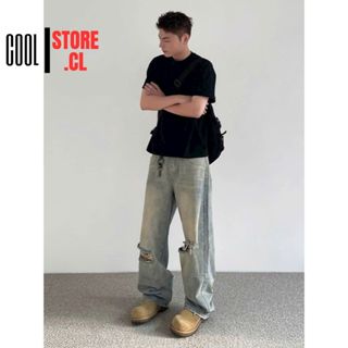   COOL129  Quần jean nam ống suông rộng rách quần bò nam rách gối vải dày top xu hướng 2025 