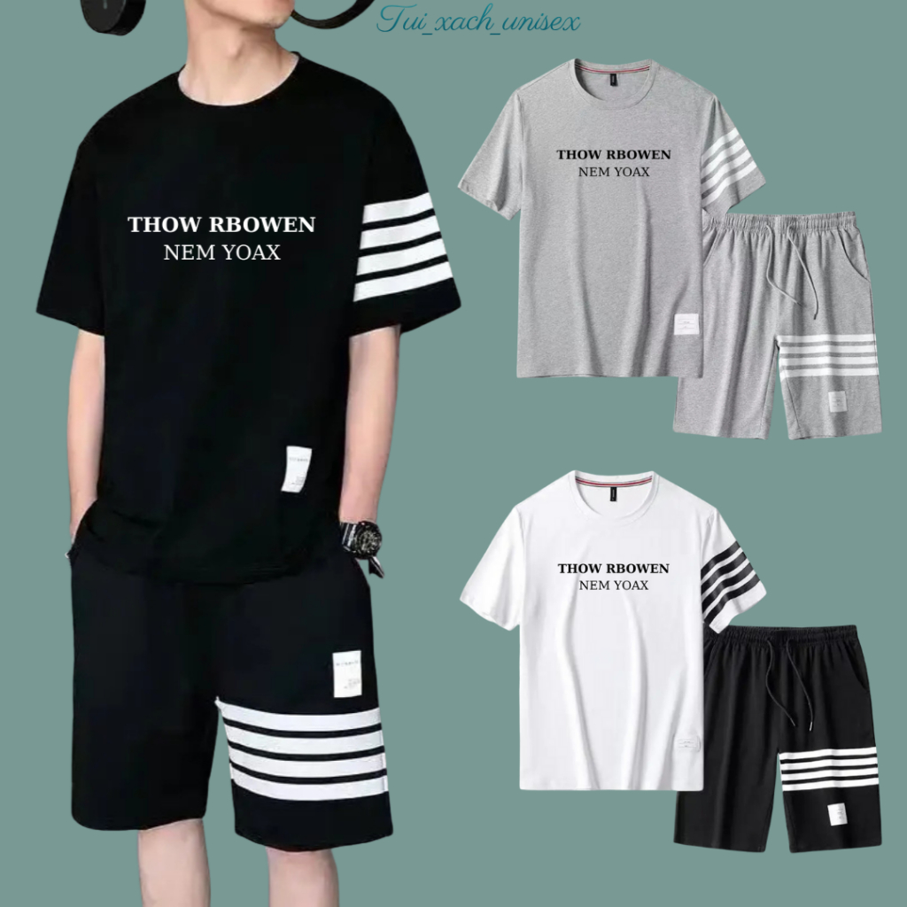Bộ quần áo thể thao nam nữ in chữ THOW PHỐI SỌC , sét đồ ngắn mùa hè tập GYM rất đẹp vải thun mè K1