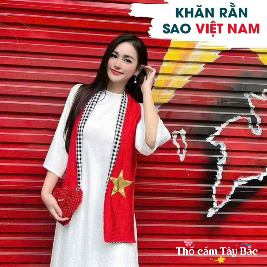 Khăn rằn cờ đỏ sao vàng phối kẻ caro - Khăn cờ tổ quốc - Khăn cờ Việt Nam