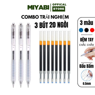 3 Bút bi nước kèm 20 ngòi ST 0.5mm Xanh/Đen/Đỏ  , bút mực gel cao cấp - MIYABI STORE