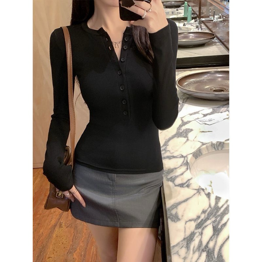 Áo THUN ÔM len mịn tay dài cài cúc mở AT54 (Có bigsize) | BigBuy360 - bigbuy360.vn