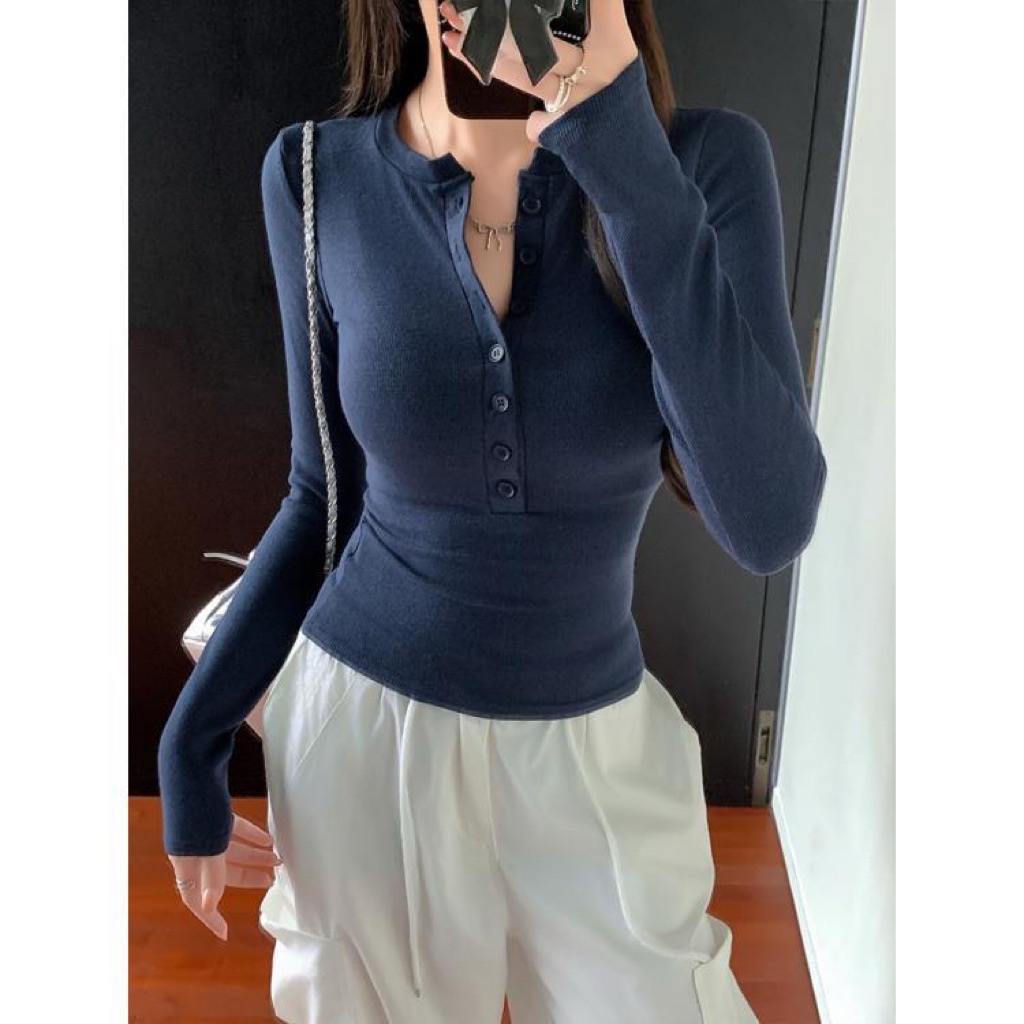 Áo THUN ÔM len mịn tay dài cài cúc mở AT54 (Có bigsize) | BigBuy360 - bigbuy360.vn