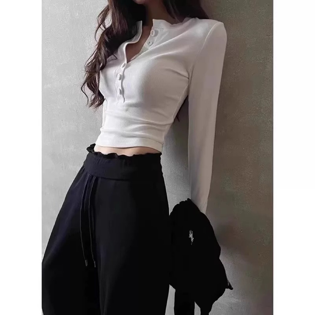 Áo THUN ÔM len mịn tay dài cài cúc mở AT54 (Có bigsize) | BigBuy360 - bigbuy360.vn
