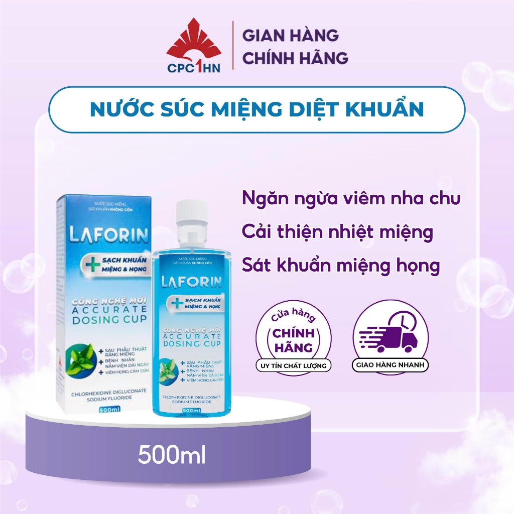 Nước súc miệng sát khuẩn LAFORIN Chlorhexidin Phòng Ngừa Bệnh Răng Miệng chai 500ml - Antibacterial 