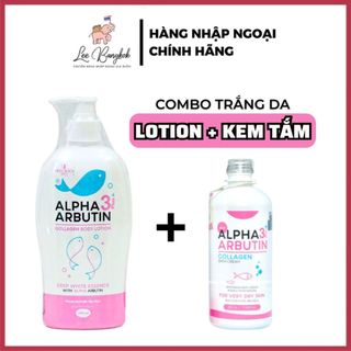  COMBO Kem Tắm + Sữa Dưỡng Thể Trắng Da Alpha Arbutin Collagen Lotion 3+ Plus Thái Lan Có Mã QR 500ml LEEBANGKOK 