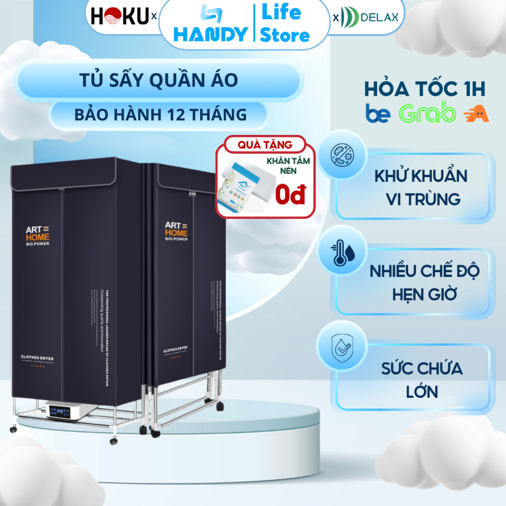 Máy Sấy Quần Áo HOKU Tủ Sấy Đa Năng Treo Tường Khử Trùng Khử Khuẩn, 2 Chế Độ Sấy, Tiết Kiệm Diện Tích SQA03