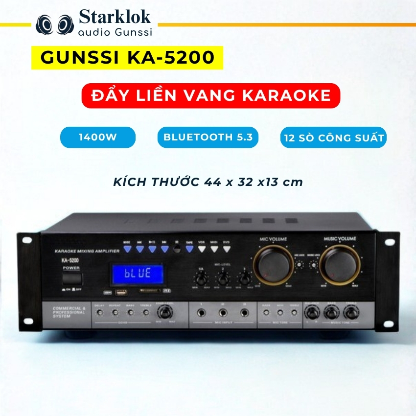 Đẩy liền vang 12 sò Gunssi KA5200, KA5100 công suất lớn 1400W, chống hú rít, cục đẩy liền vang karao