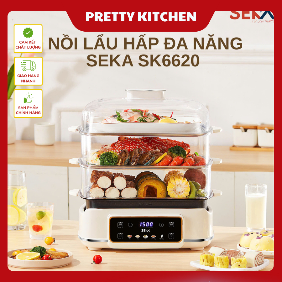 Nồi Lẩu Hấp Seka 3 Tầng Đa Năng, Nấu Ăn Nhanh Gọn Giữ Được Hương Vị Tự Nhiên Và Chất Dinh Dưỡng - Pretty Kitchenn
