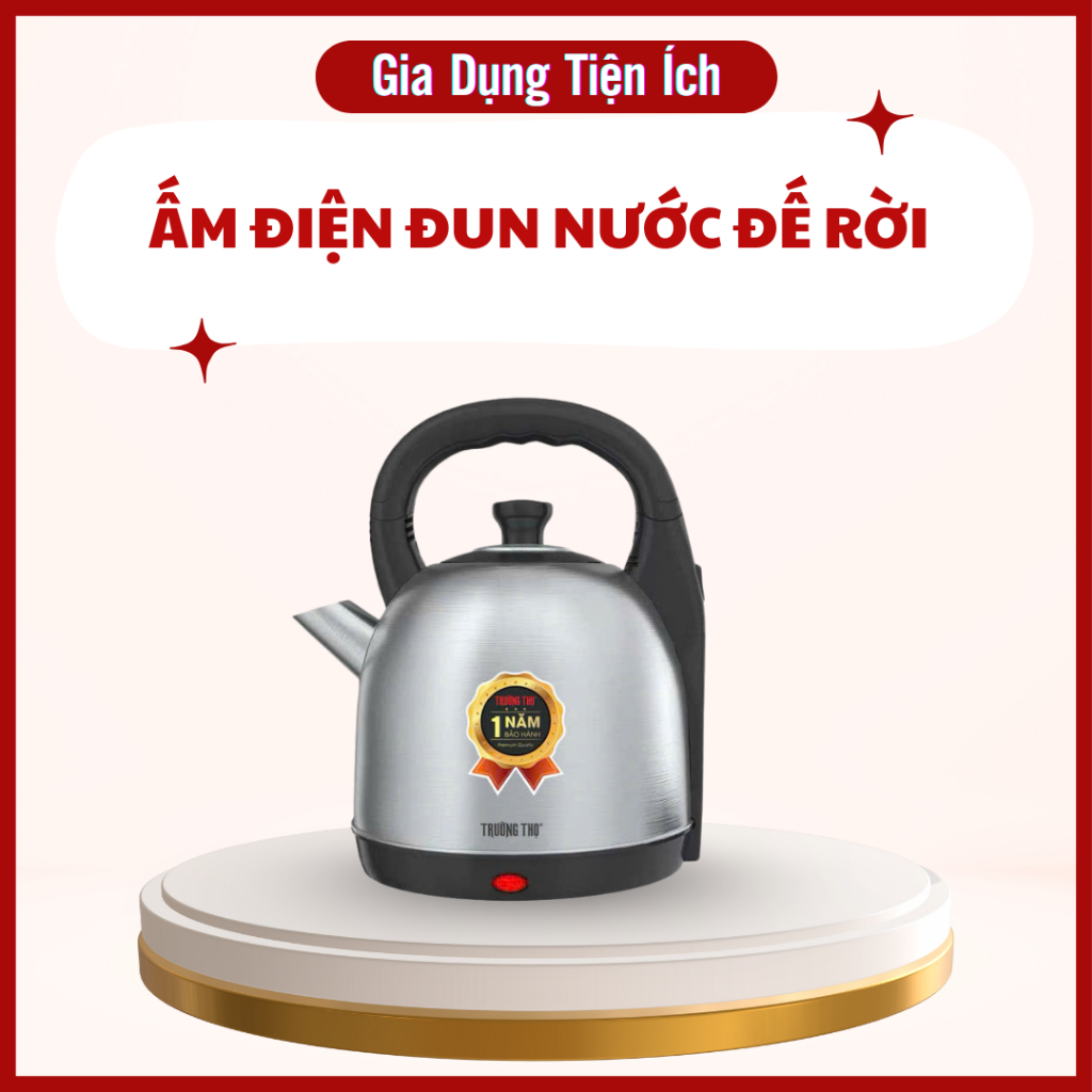 Ấm Điện Đun Nước Siêu Tốc Dung Tích 3L-5L, Inox cao cấp, Nắp rời, Tự động ngắt khi sôi
