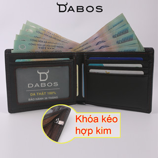 Ví nam có khóa kéo trượt êm D79, ví da bò thật nappa mềm dai bền DABOS, bóp nam đơn giản full box