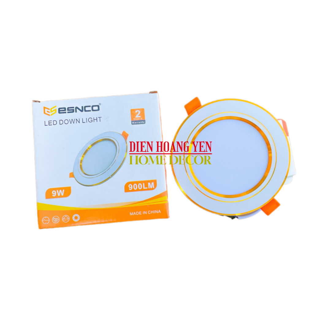 Đèn LED Âm trần 9W viền Vàng Esnco 3 MÀU KHOÉT LỖ 90mm