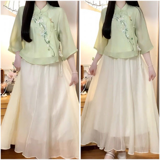Set Đầm gấm cổ tàu