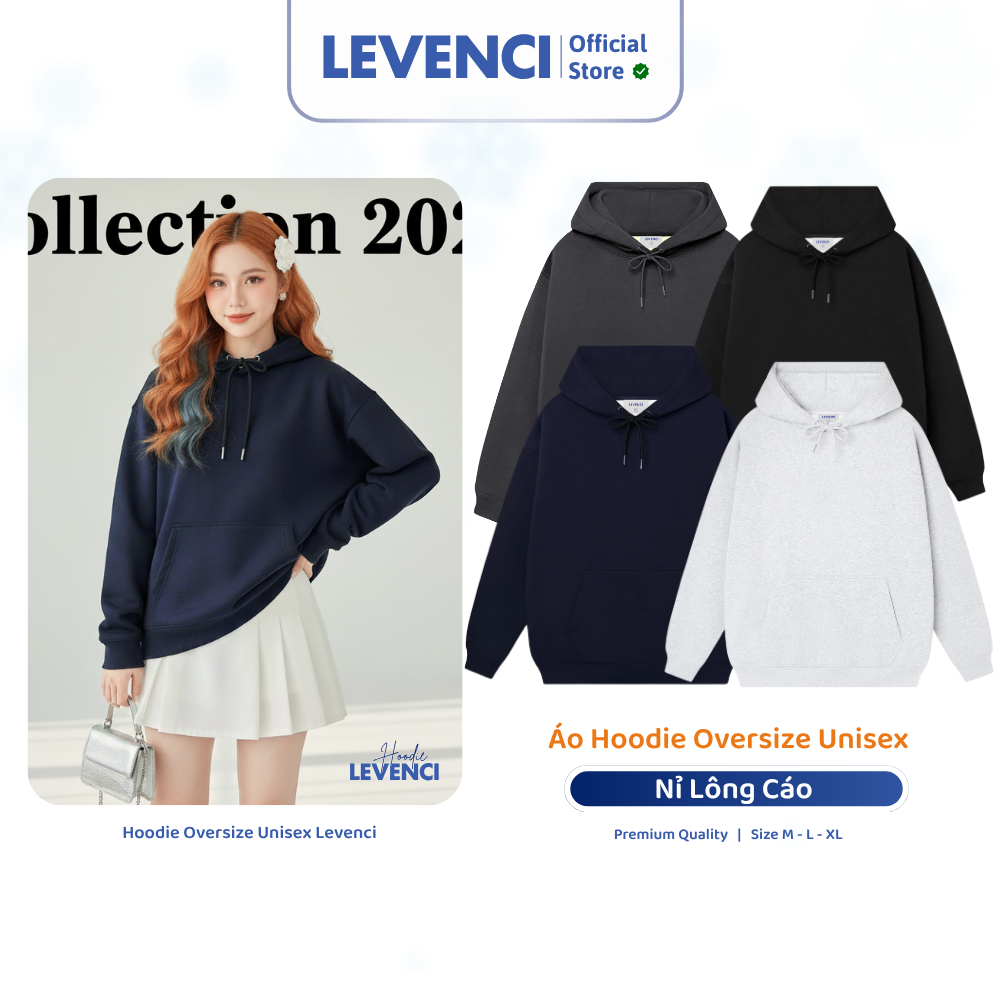 Áo hoodie nỉ lót nhung lông cáo cao cấp mềm mại Local Brand Levenci | Mẫu trơn