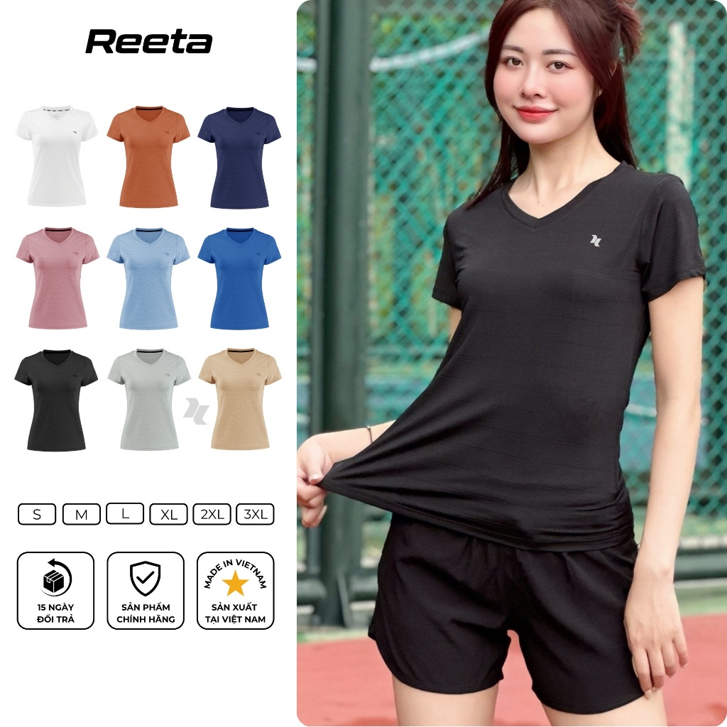 Áo thun thể thao nữ cổ tim REETA tập gym,chạy bộ,cầu lông,yoga...chất vải siêu thoáng mát- A3006