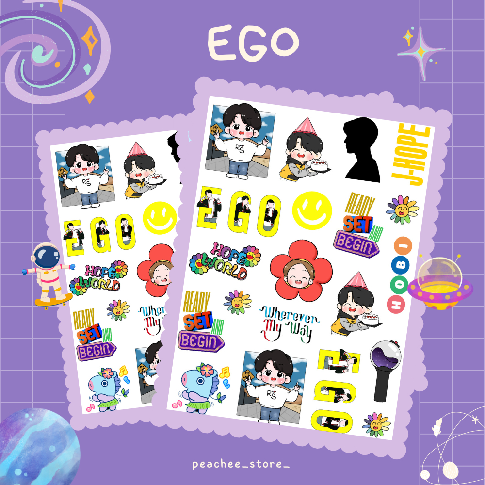 EGO - Set sticker jhope khổ A5 chibi cắt sẵn hình dán trang trí sổ tay journal