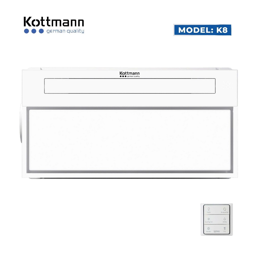 Quạt Âm Trần Đa Năng Kottmann K8 - Công suất 2900W, PTC Sưởi, Dry 120’, AWES 5D Làm Mát, Thông Gió, 