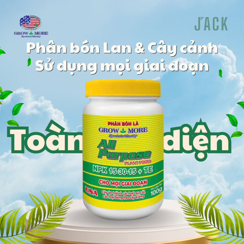Phân bón cho lan và cây cảnh dùng mọi giai đoạn Grow More 15-30-15 – Kích rễ, hoa, dưỡng cây khỏe